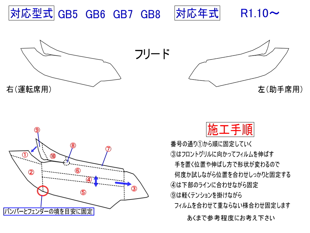 ヘッドライトプロテクションフィルム (フリード GB5-8) 車種専用 カット済み 左右セット ヘッドライト保護 ヘッドライト保護 GB5 GB6  GB7 GB8 ホンダ