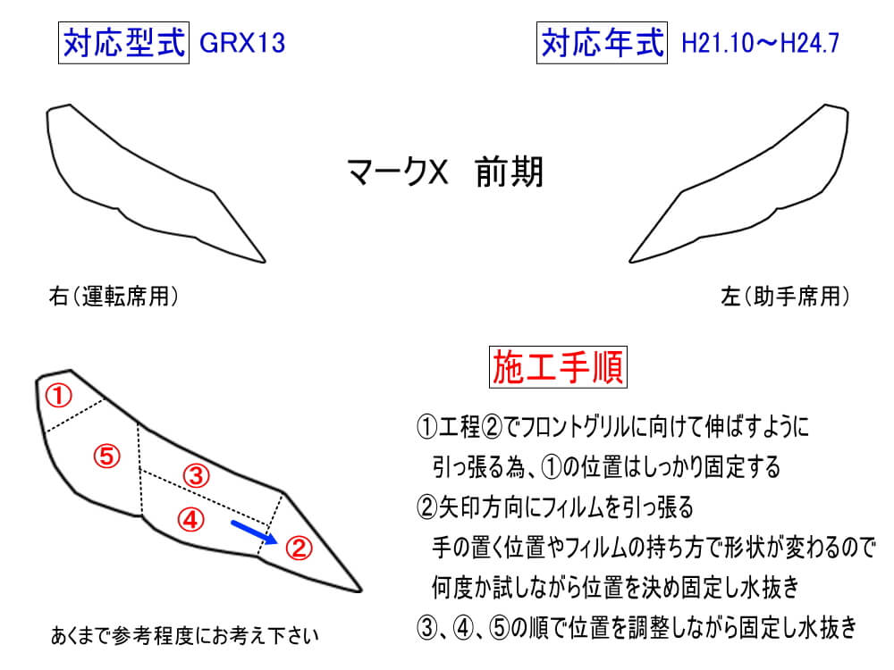 ヘッドライトプロテクションフィルム (マークX GRX13) 車種専用 カット済み 左右セット ヘッドライト保護 GRX130 GRX133 トヨタ
